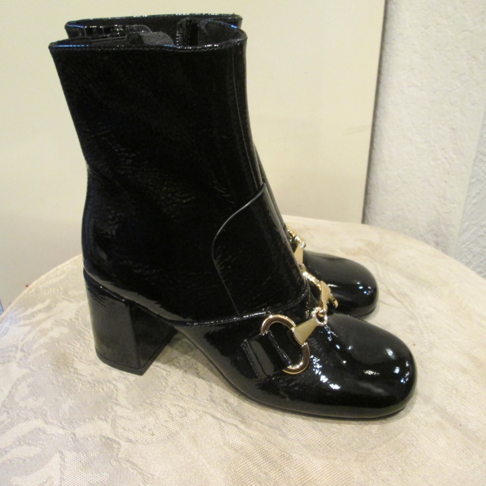 new JEFFREY CAMPBELL black patent leather mid leg zipper boots Sz 5
